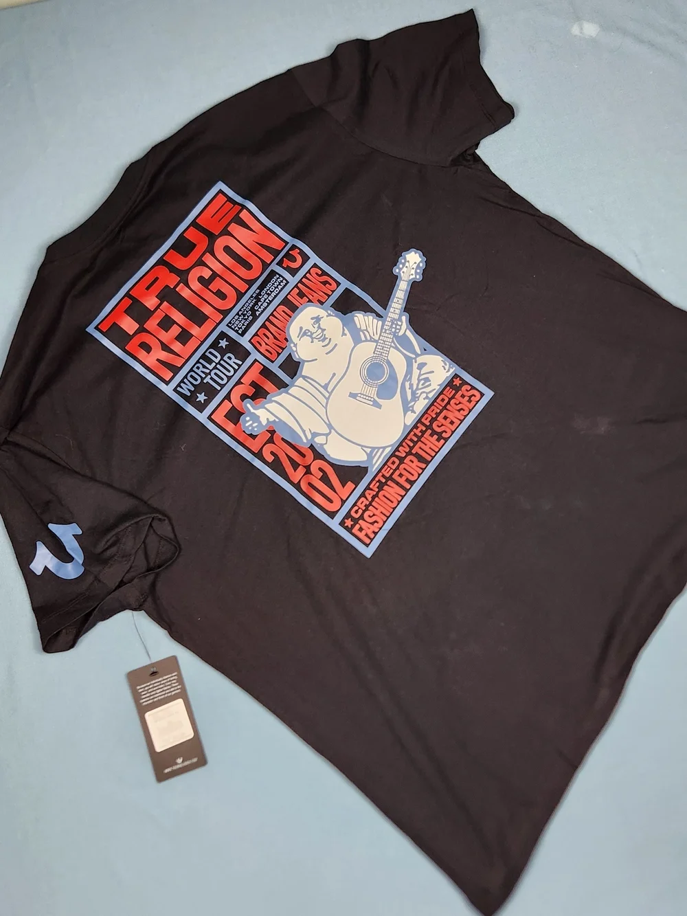 True Religion World Tour Graphic T Shirt Mens 2XL Black NWT Buddha Logo Tee